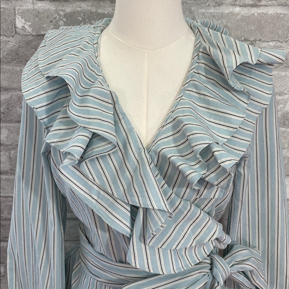Ralph Lauren blue and white striped ruffle wrap blouse - Picture 2 of 6